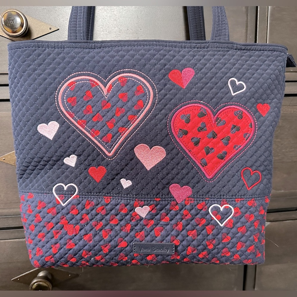 Vera Bradley Small Vera Tote in Microfiber Embroidered Sweet Heart